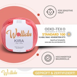 Wollidu Kira 100% Cotton for Knitting and Crocheting 4 x 50 g Set Crochet Yarn Knitting Yarn Salmon