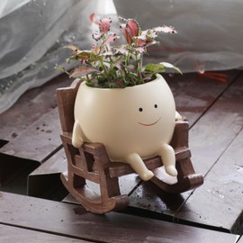 UMESONG UMESONG Smily Face Planter Pot Cute Resin Flower Head Planters for Indoor Outdoor Unique Sit Rocking Chair Succulent Pots Gift IdeaI for Mother and Appreciation Christmas with Drainage Hole