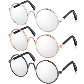 3 Pairs Doll Glasses Metal Wire Rim Clear Lens Eyewear Fabric Doll Dress Up Eyeglasses Mini Dolls Costume Accessories for 8 Inch Doll and Other Item Plush(3.74 Inch, Fits for 18 Inch Doll and Dog)