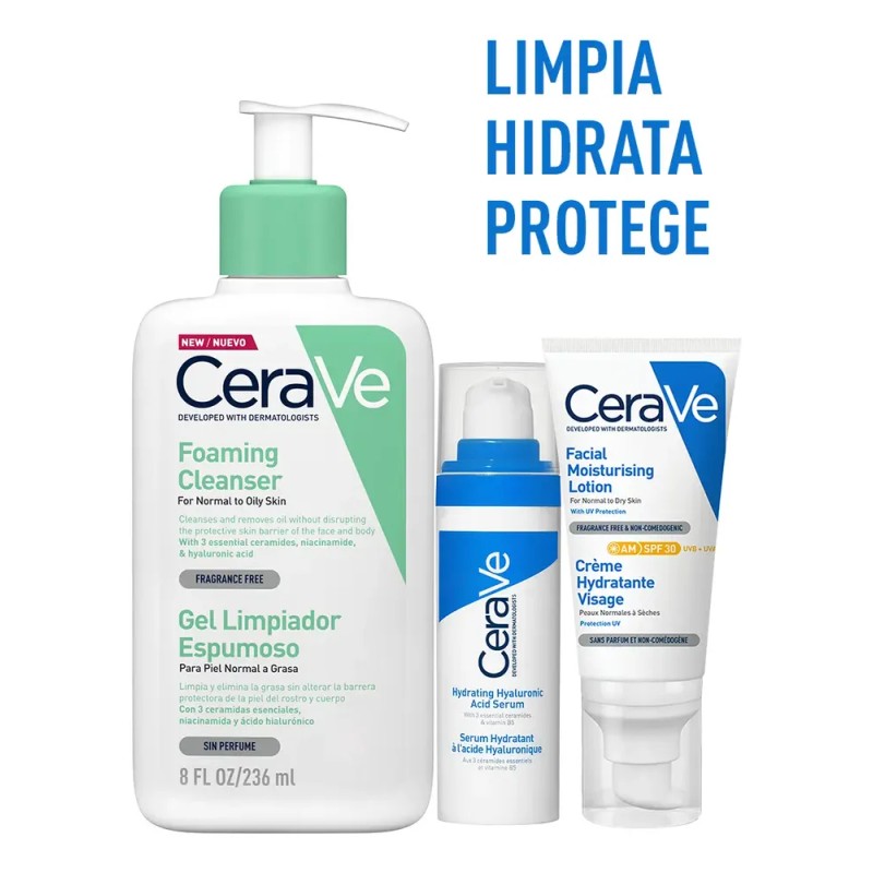Kit CeraVe Rutina facial limpia hidrata y protege tu piel
