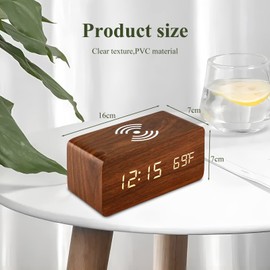 Tookss Wooden Digital Alarm Clock FM Radio with Wireless Charging,Adjustable Brightness Dimmer and Alarm Volume,USB Charging Port, 2 Modes,Sleep Timer,Wood LED Clock for Bedroom,Bedside,Desk