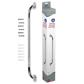 Dynarex Chrome Knurled Grab Bar-24 Inch, Stainless Steel with Textured, Non-Slip Surface in The Center of The Safety Rail, Weight Capacity of 300 Pounds, Silver, 1-Chrome Knurled Grab Bar-24 inch