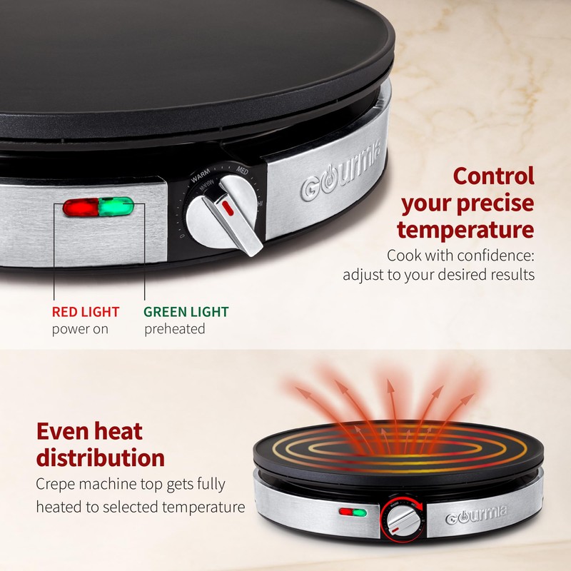 Gourmia 12” Crepe Maker – Nonstick Electric Griddle for Pancakes,