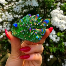 Raw Green Angel Aura Cluster Titanium Geode Quartz Healing Crystal Specimen Gift