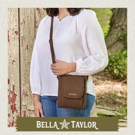Bella Taylor Mini Crossbody Purse with Built In Wallet, Quilted Chocolate Brown Microfiber
