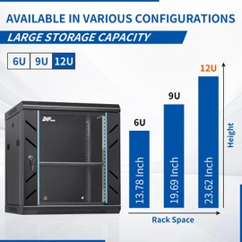 ZHPHMBM 12U Server Rack Cabinet, Wall Mount Network Rack Enclosure Includes Locking Glass Door, Removable Side and Back Panels, 15" Deep Network Data Cabinet for Computer IT and A/V Equipment