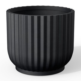Kante Round Fulted Planter, 11 Inch Dia Large Concrete Plant Pots with Drainage Hole and Rubber Plug, Modern Decor for Indoor Outdoor Plants, Flower, Black