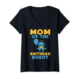 Womens Mom of the Birthday Robot Birthday V-Neck T-Shirt