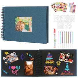 A5 Scrapbook Kit,Scrapbook Photo Album 60 Pages,21.5×15 cm DIY Photo Album,Picture Book with 8 Pens,Sturdy Cover Memory Book Scrapbook for Anniversary, Wedding, Birthday, Baby Shower (Blue)