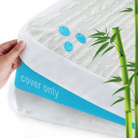 Mattress Topper Cover Protector Waterproof Queen Size 3 Inch with Adjustable Straps Bamboo Cooling Mattress Topper Encasement Zippered, Machine Washable Fit Memory Foam Mattress Topper (Cover Only)