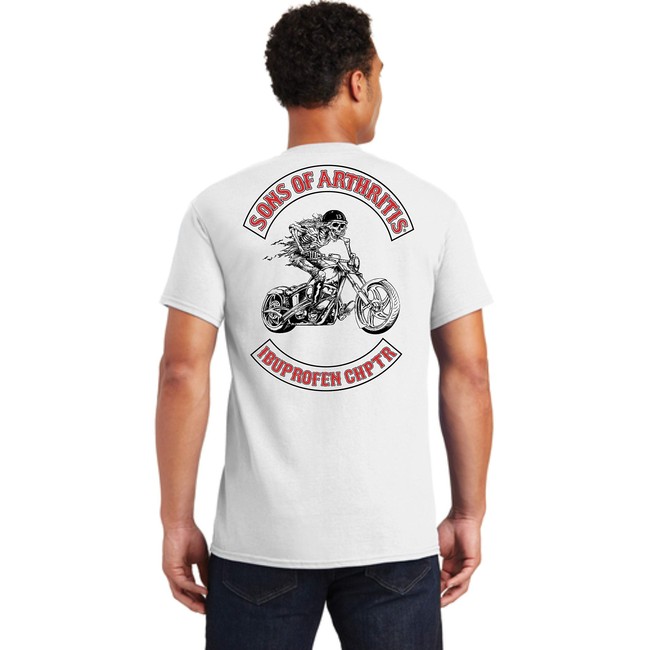 Sons of Arthritis Mens Ibuprofen Chapter Short Sleeve white T-Shirt