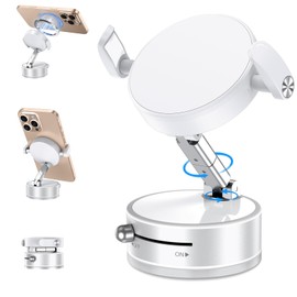 DUEDUE Upgrade Vacuum Magnetic Suction Cup Phone Holder, Ultimate Phone Holder for Dashboard 360°Adjustable Hands Free Magnetic Phone Stand for All Smartphones & All Vehicles/Gym, White