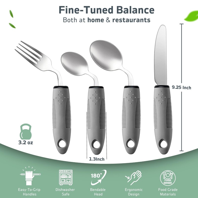 Adaptive Utensils (4-Piece Kitchen Set) Weighted - 42° Angled Adaptive
