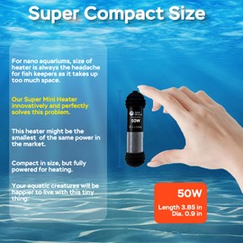 AquaMiracle 50W Small Aquarium Heater Fish Heater, Super Mini Fish Tank Heater Turtle Tank Heater for 5-10 Gal Tanks, with Dual LED Display, Dry-Run/Overheating Protection & Memory Function