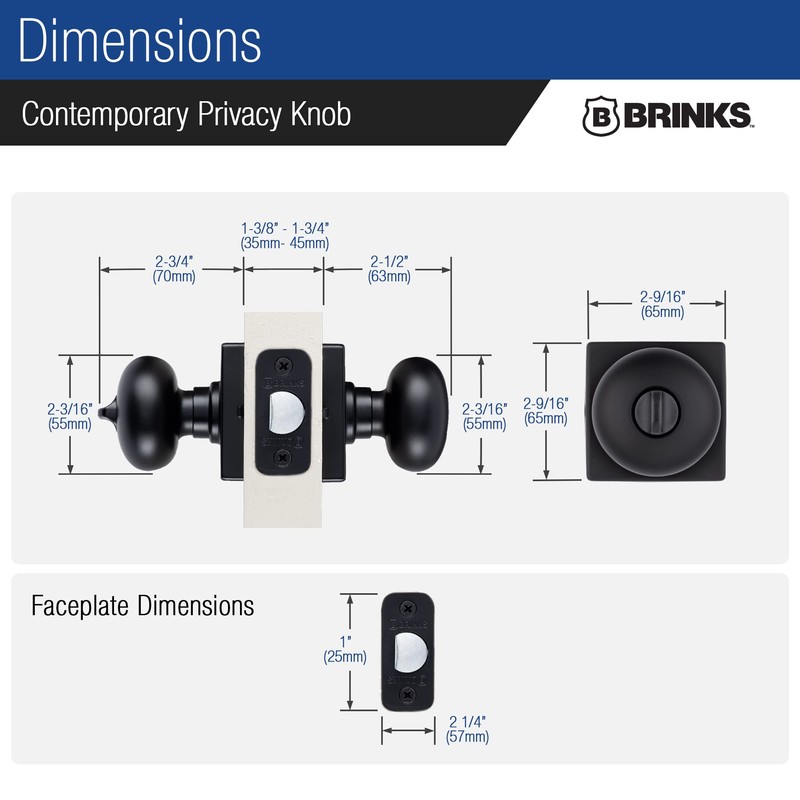 BRINKS – Contemporary Privacy Locking Interior Ball Door Knob, Matte