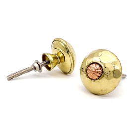 5MoonSun5's Brass and Copper Door Knobs/Drawer Pulls Dresser Door Knobs/Pull and Push Handle Knobs for Cabinets, Wardrobes & Kitchen Cupboards/ Handmade Classic Hardware Decor engraved, 36 mm Set of 4