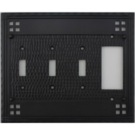 Arts & Crafts Mission Style Oil Rubbed Bronze 4 Gang Switch Plate - 3 Toggle Light Switch Openings 1 GFI/Rocker Opening