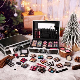 Makeup Kit for Teen Girls & Women Full Kit, Beauty Train Case with Starter Cosmetics Set, Make Up Valentine's Gift Box with Eyeshadow,Lipgloss,Highlight,Blush,Lip&Eye Pen,Brush & More(GoldenBrown)