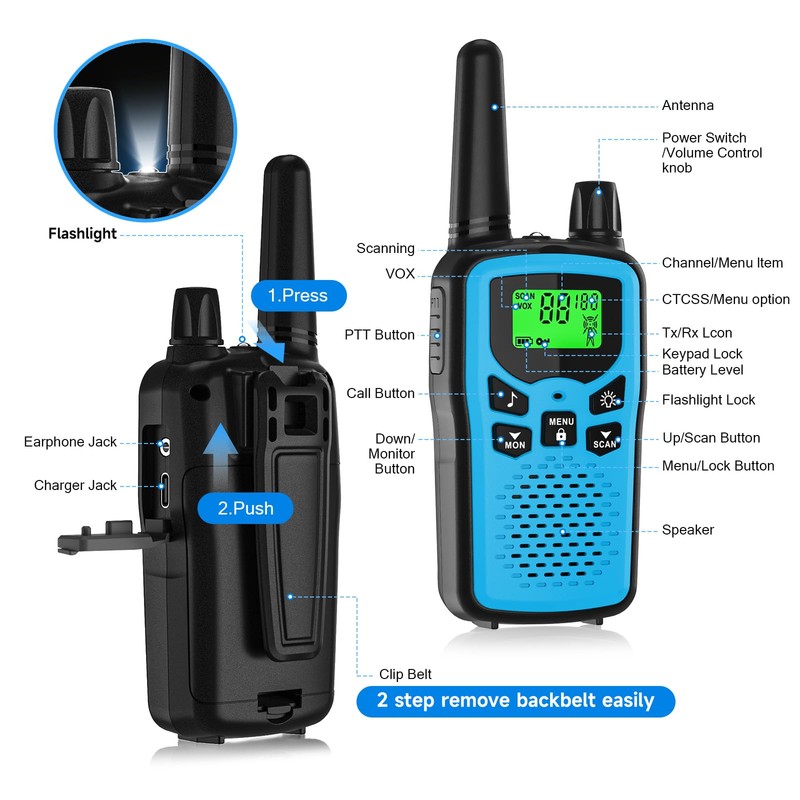 Rechargeable Walkie Talkies Long Range for Adults, Walky Talky VOX