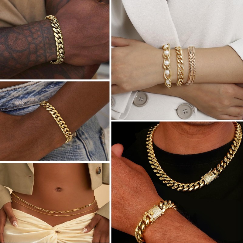 16.5FT Gold Cuban Chains 7mm Stainless Steel Curb Chain for