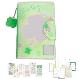 Girls Clover Notebook, A7 Size, Cute Clover Binder, 6 Hole Micro 6 Binding, 40 Replacement Pages, 6 Stickers, and Lucky Four Leaf Clover Keychain