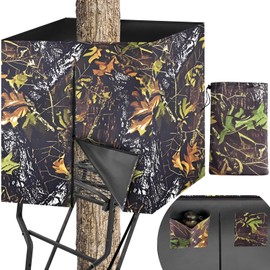 Hunting Tree Stand Blind Kit, 2 Man Ladder Stands Blind Kit for Deer Hunting Large 3X8.5FT Treestand Camouflage Blind Cover with Storage Pocket Zipper for Deer Tree Stand Accessories Turkey Hunting