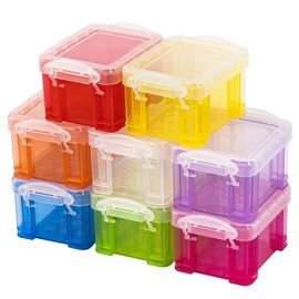 Framendino, 8 Pack Translucent Small Plastic Boxes Mini Desktop Storage Box 3.3" x 2.5" x 2" Stackable Organizer Colorful Cosmetic Container with Lid for Jewelry Beads Small Crafts Accessories