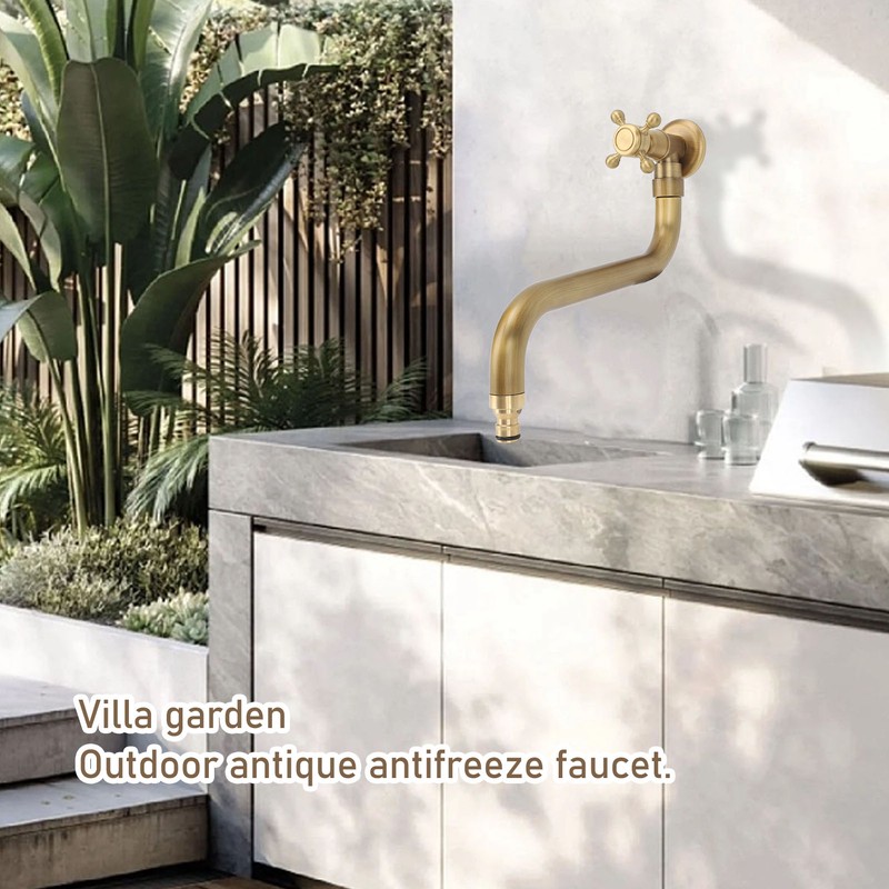 S Spout Antique Wall Mounted Faucet Single Cold Anti Freeze