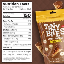 BEEMAX Tiny Bites Hazelnut Mini Waffle Cones, Perfect Blend of Crispy Filled with Milk Chocolate, Bite-Sized Snack for Dessert or Ice Cream Toppings, 4.24 oz Bag, 2-Pack