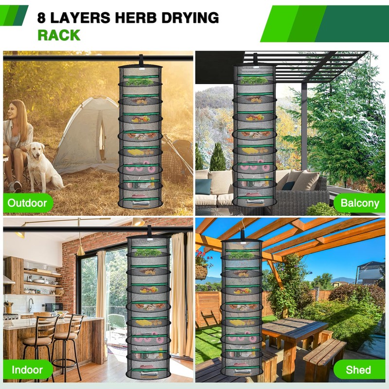 Yesker 8 Layer Herb Drying Rack Hanging Mesh Net Foldable