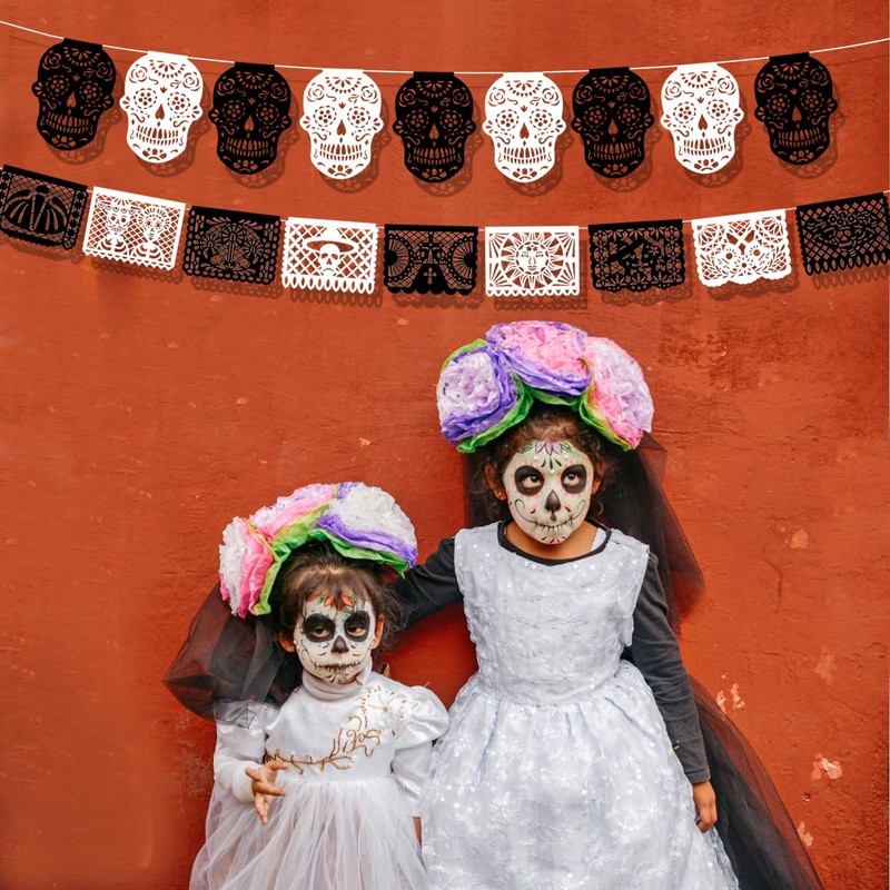 HOWAF 2 Pcs Plastic Papel Picado Day of The Dead