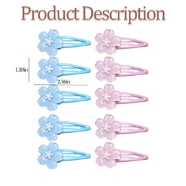 10Pcs Flower Snap Hair Clips for Girls Women Small Hair Barrettes Non Slip Cherry Blossom Hairpin Blue and Pink Sakura Hairclip Hairpins Cute Floral Hair Accessories for Teens Kids Kawaii Stuff