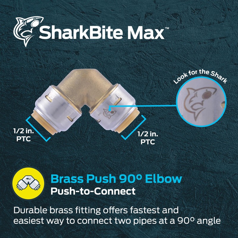 SharkBite Max 1/2 x 1/2 in PTC 90-Degree Elbow, Push-to-Connect