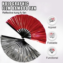 Boots on The Ground Fan,2025 New Large Holographic Folding Hands F an Line Dance Popping Fans,Boots on The Ground Hand Fan,Folding Hand Classic Style Fans Bamboo Ribs Hands Held Chinese (Red)