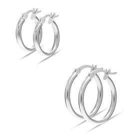 Charmsy 925 Sterling Silver Jewelry Hoop Earrings | Small Set of 2 Pairs Classic Italian Design Click-Top Hoops Earring for Women Teen 15MM 20MM