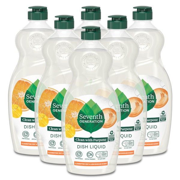 Seventh Generation Dish Liquid Soap Clementine Zest Lemongrass Biodegradable Dishwashing Soap 19 Oz, Pack of 6
