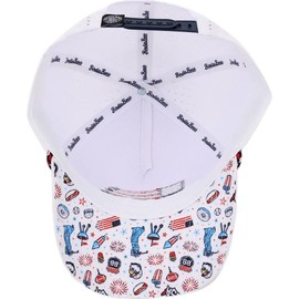 BirdieBoss Patriotic American Flag Baseball Cap, White with Braided Rope Trim, Perforated Design