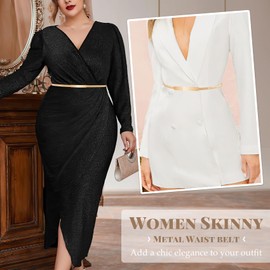 VONMELLI Slim Metal Waist Belt for Dress Women Elastic Thin Chain Belt for Women, A-gold