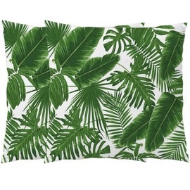 WILPROO Outdoor Pillow Covers 18x18 Tropical, Soft Velvet Green Palm Leaves Print Throw Pillows Cover Decorative Square Cushion Cases for Home Sofa Couch Living Room Decor Set of 2
