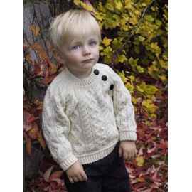 Aran Crafts Baby Traditional Irish 3 Button Crew Neck Sweater (C4548-3/6-NAT) Natural