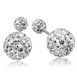 Infinite U 925 Sterling Silver Austria Crystal Double Sided Tribal 10mm Ball Studs Earrings for Women Multiple Wearing Style