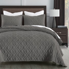HORIMOTE HOME Quilt Set Twin Size Grey, Classic Geometric Diamond Stitched Pattern, Microfiber Ultra Soft Lightweight Bedspread Coverlet for All Season, 2 Piece Includes 1 Quilt and 1 sham