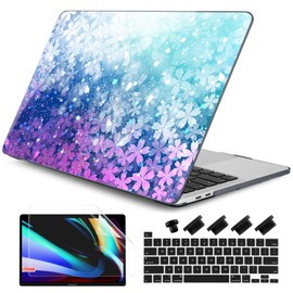 DONGKE Compatible with MacBook Pro 13 inch Case 2024 2023-2020 Release A2338 M2/M1 A2251 A2289 with Retina Display & Touch ID, Plastic Hard Shell & Keyboard Cover & Screen Film - Sparkling Flower