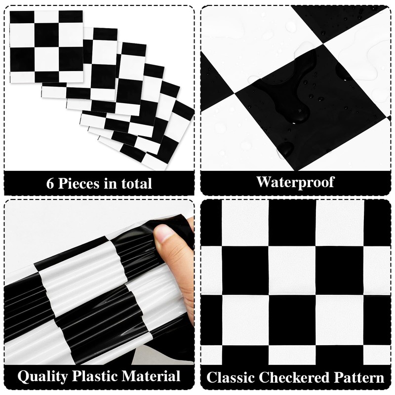 DEMIUKO 6PCS Checkered Table Runner Black White Party Table Decor