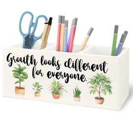 URLLUAE Growth Looks Different for Everyone Mental Health Growth Mindset Wooden Pen Pencil Holder for Classroom Therapy Office Desk Accessories, Back to School Supplies Gifts for Students