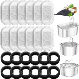 Cat Water Fountain Filters, 12 Pack Cat Fountain Replacement Filters, Carbon Filters for 108oz/3.2L and 67oz/2L Stainless Steel Adjustable Water Flow Pet Water Fountain,Dog Water Fountain Filters