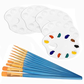 Bessy shop 10 Gitter Mischen Mischpalette,5 Stück 10 Pinsel,Kunststoff Aquarellpalette Palette für Künstler Wasserfarben Acryl Öl Malerei