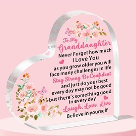 JETTOP Granddaughter Gifts Birthday Gifts for Granddaughter Gifts for Granddaughter Christmas Wedding Anniversary Valentines Day Granddaughter Gifts Heart Plaque Acrylic Believe in Yourself