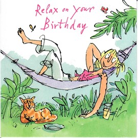 Woodmansterne Birthday Card (5944) - Quentin Blake - Lady in Hammock