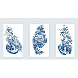 3 Blätter Temporary Schiffsanker Tattoo Kompass Tattoo Semi-permanente Tattoo Semi-Anker3